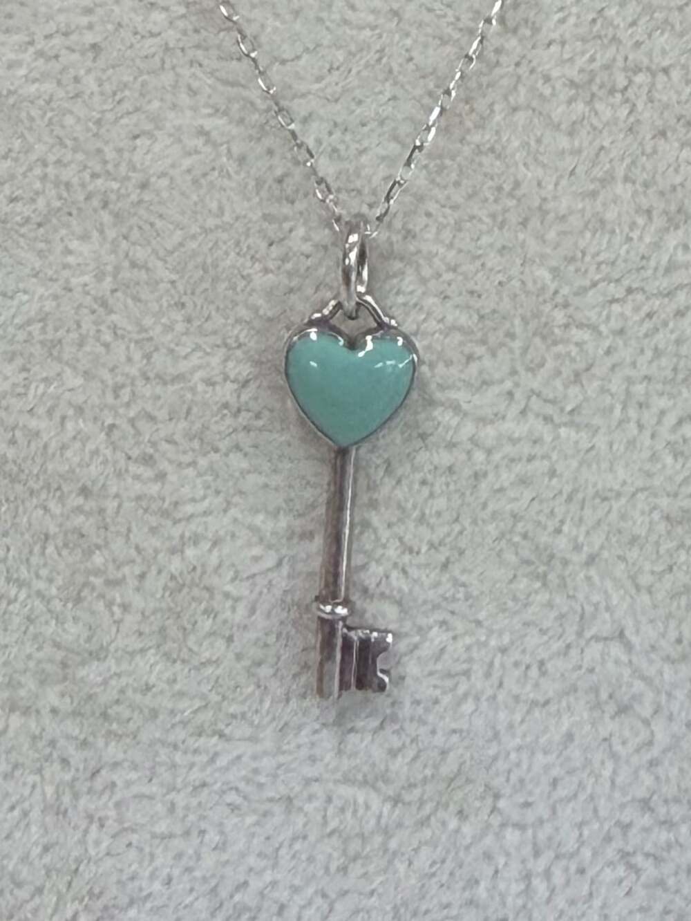 Tiffany & Co. Enamel Heart Key Pendant Sterling Silver Necklace